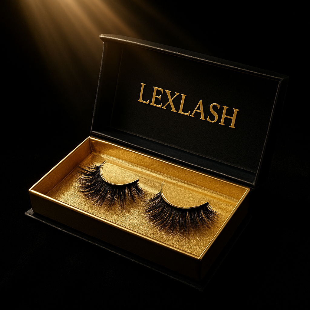 Luxury LexLash false eyelashes in elegant black and gold packaging