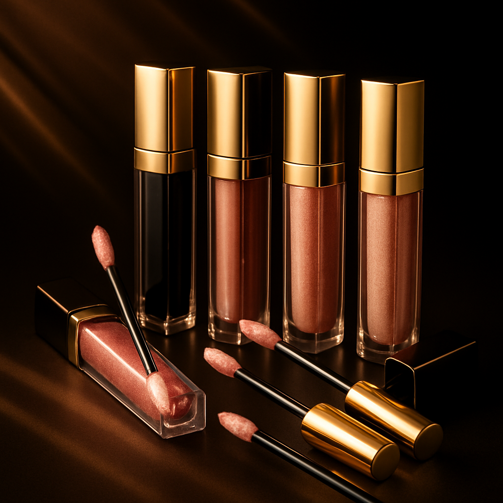 LexLash luxury lip gloss collection in black and gold packaging